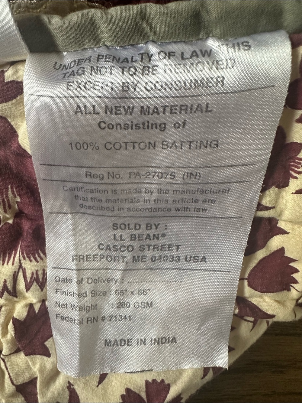 L.L.Bean Twin 100% Cotton Quilt Floral Embroidered - Picture 10 of 10